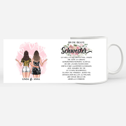 Tasse für Schwester personalisiert Unsere Momente mit Figuren