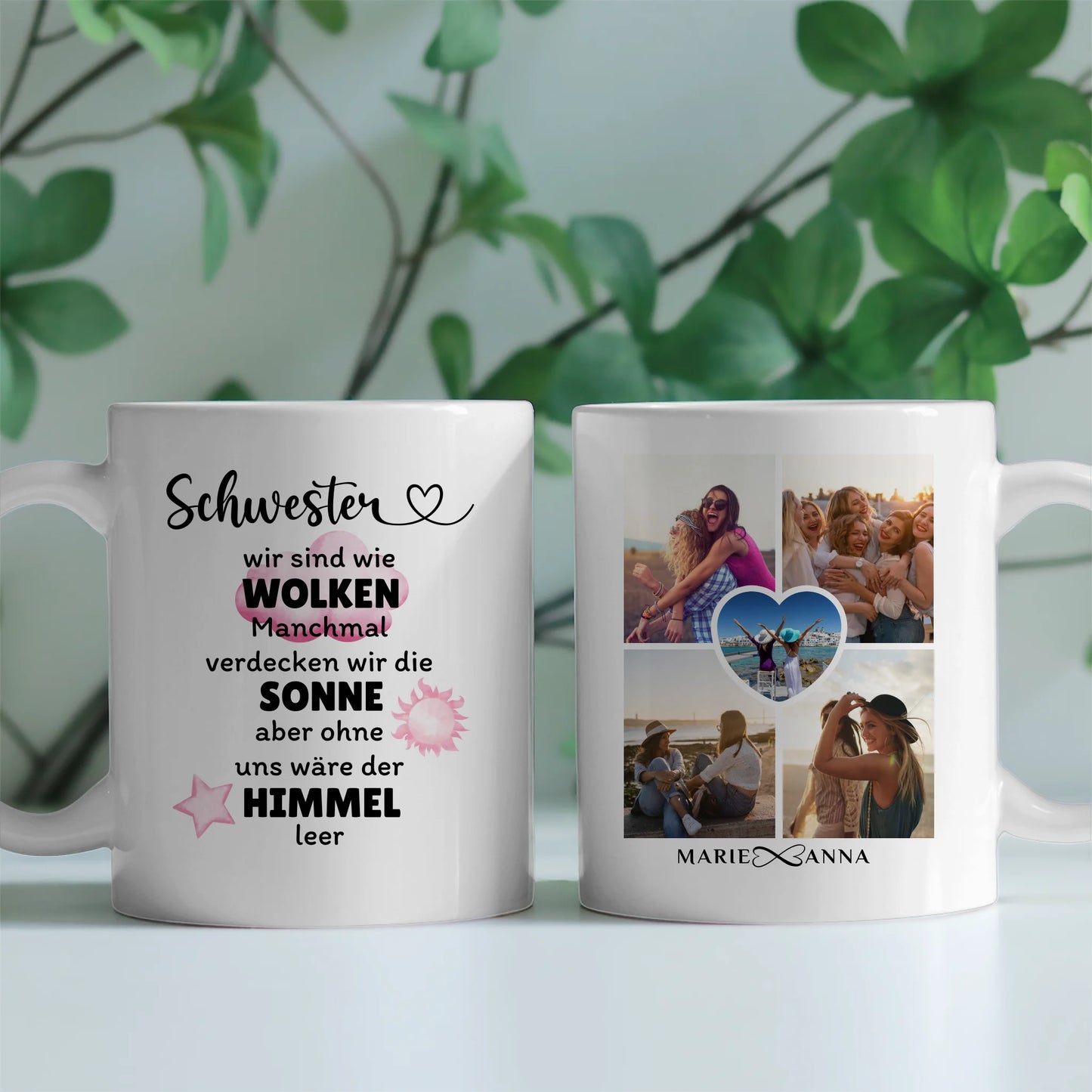 Personalisierte Tasse für Schwester Sind wie Wolken für Schwester