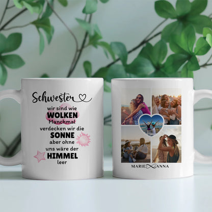 Personalisierte Tasse für Schwester Sind wie Wolken für Schwester