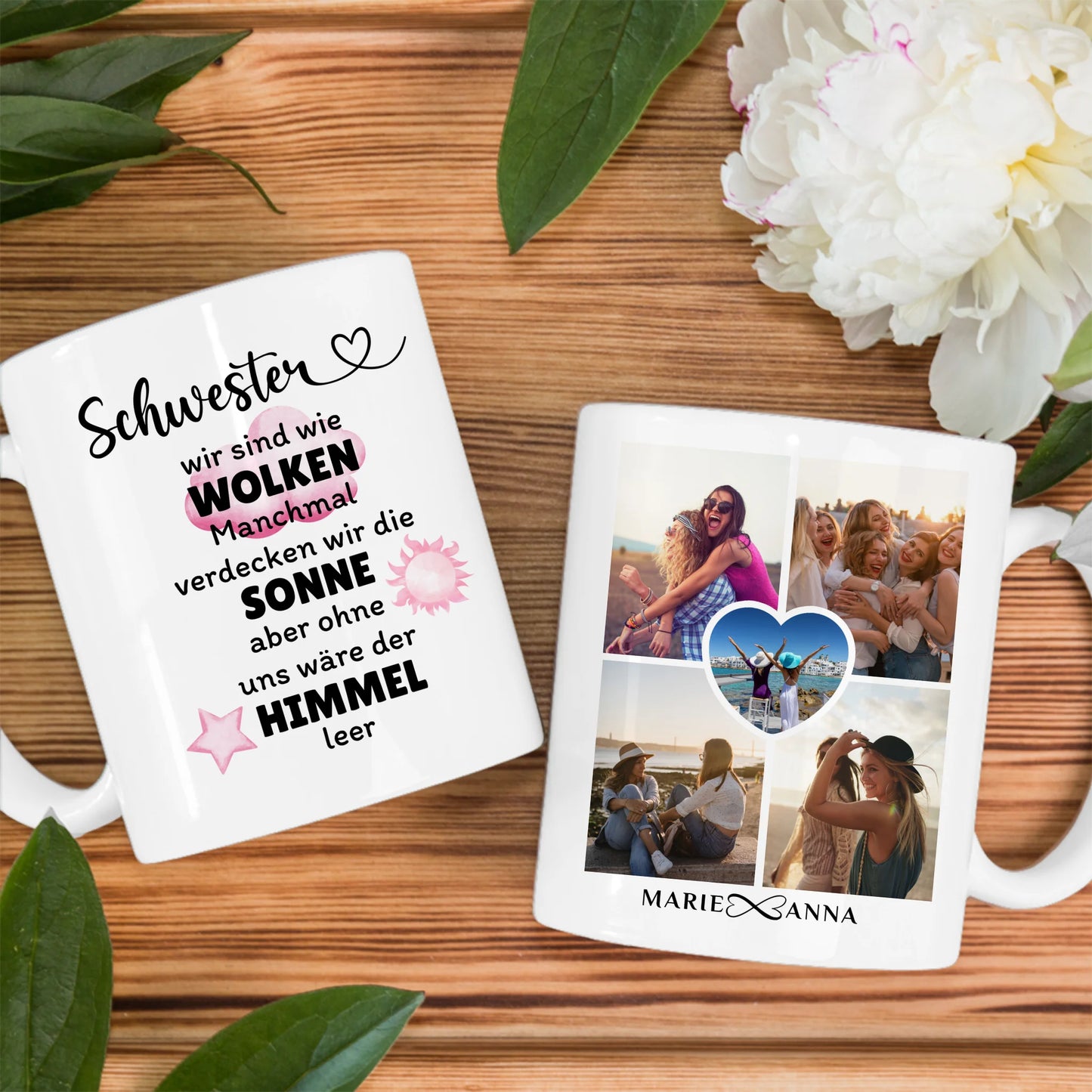 Personalisierte Tasse für Schwester Sind wie Wolken für Schwester
