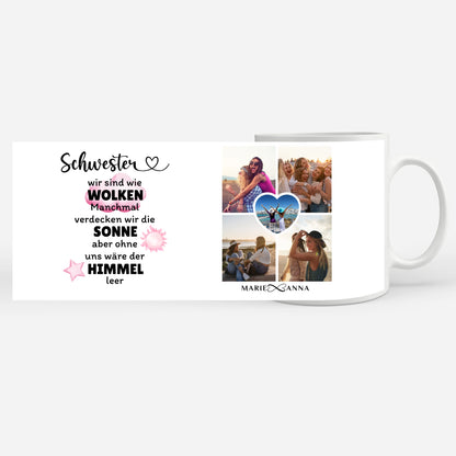 Personalisierte Tasse für Schwester Sind wie Wolken für Schwester