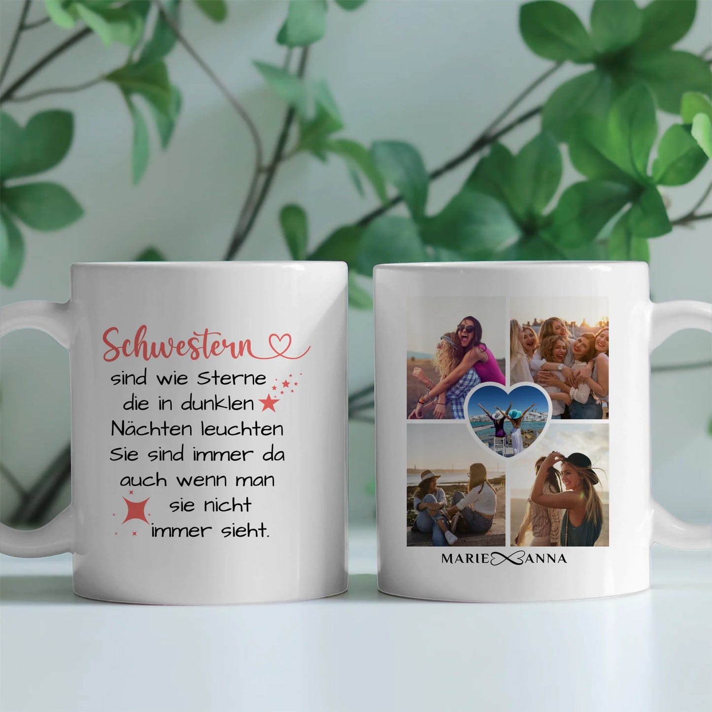 Tasse für Schwester Sind wie Sterne mit 5 Fotos