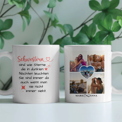 Tasse für Schwester Sind wie Sterne mit 5 Fotos