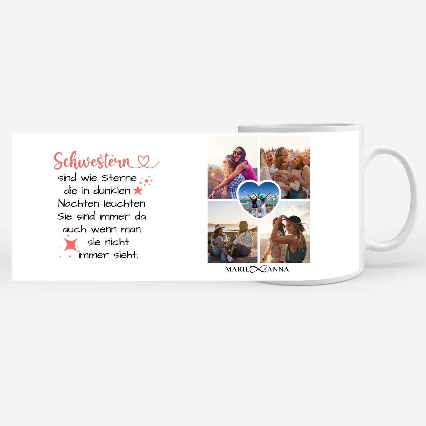 Tasse für Schwester Sind wie Sterne mit 5 Fotos