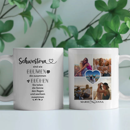 Personalisierte Tasse für Schwestern sind wie Blumen mit 5 Fotos