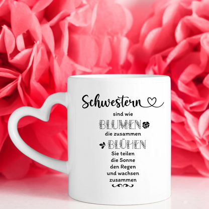 Personalisierte Tasse für Schwestern sind wie Blumen mit 5 Fotos