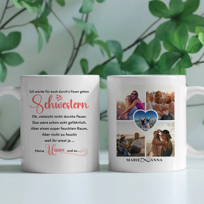 Personalisierte Tasse Durchs Feuer gehen Schwestern Rot für Schwester
