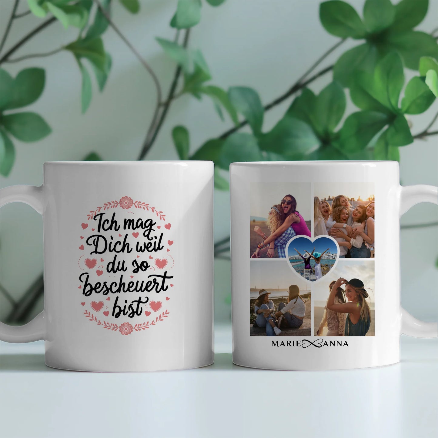 Personalisierte Tasse Ich mag dich für Beste Freundin mit 5 Fotos