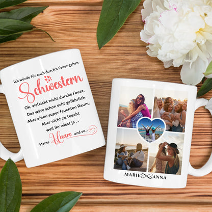 Personalisierte Tasse Durchs Feuer gehen Schwestern Rot für Schwester
