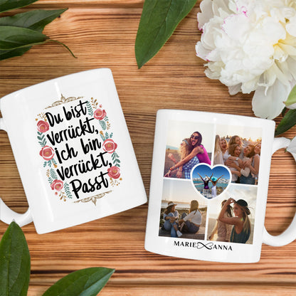 Tassen Geschenk für beste Freundin Verrückt personalisiert mit 5 Fotos
