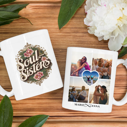 Tassen Geschenk für beste Freundin Soul Sisters personalisiert mit 5 Fotos
