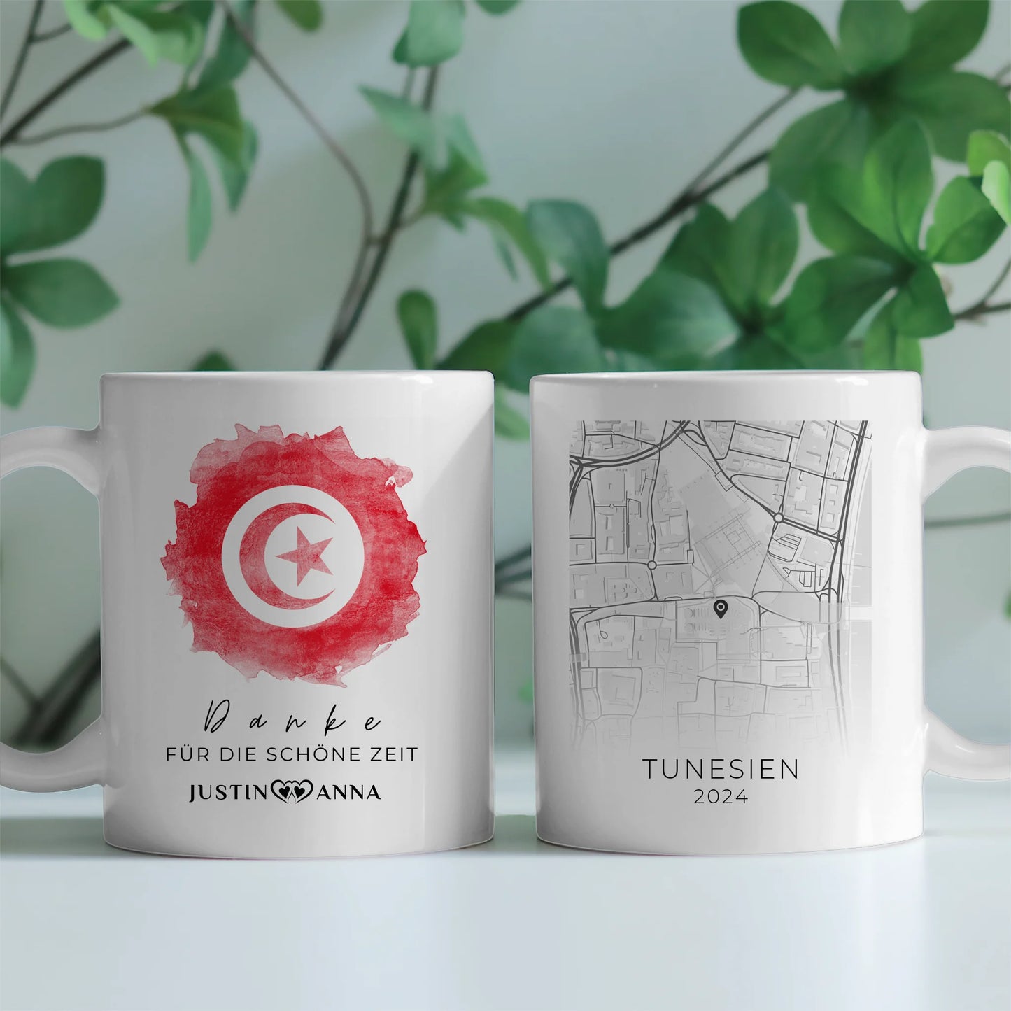 Pärchen Tasse Urlaubs Erinnerung Tunesien Stadtkarte