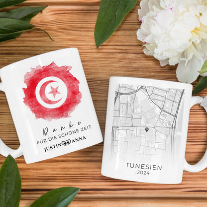 Pärchen Tasse Urlaubs Erinnerung Tunesien Stadtkarte