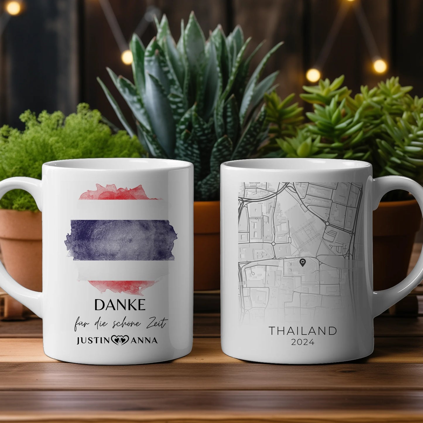 Tasse personalisiert für Paare Urlaub Erinnerung Thailand Stadtkarte