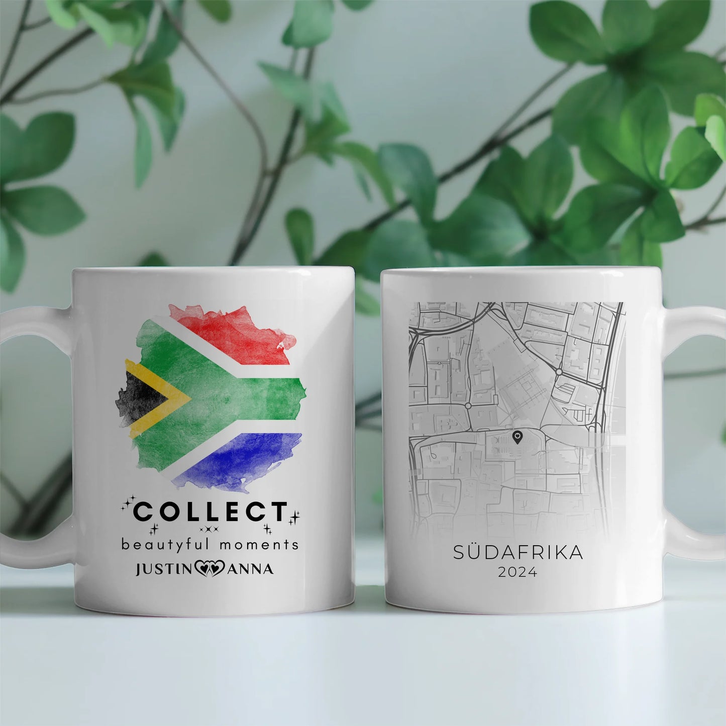 Pärchen Tasse Personalisiert Urlaubs Erinnerung Südafrika Stadtkarte