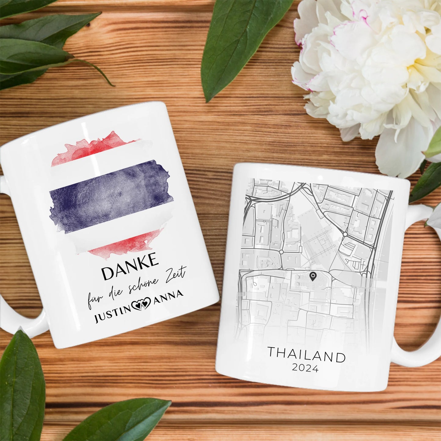 Tasse personalisiert für Paare Urlaub Erinnerung Thailand Stadtkarte
