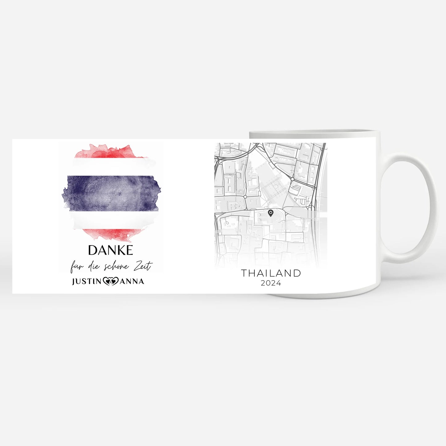 Tasse personalisiert für Paare Urlaub Erinnerung Thailand Stadtkarte