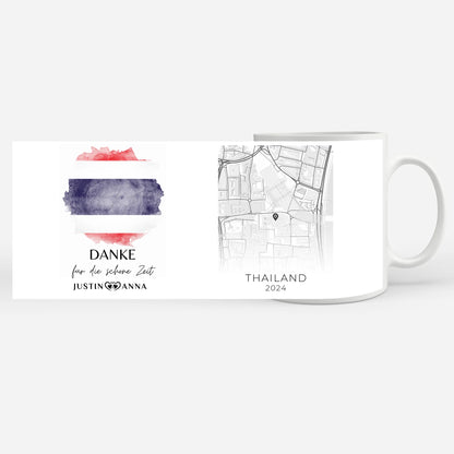 Tasse personalisiert für Paare Urlaub Erinnerung Thailand Stadtkarte