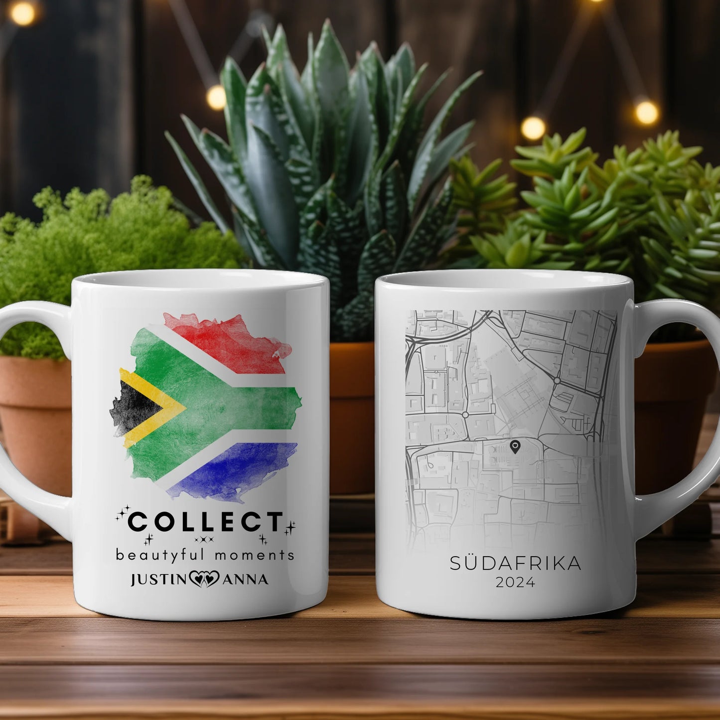 Pärchen Tasse Personalisiert Urlaubs Erinnerung Südafrika Stadtkarte