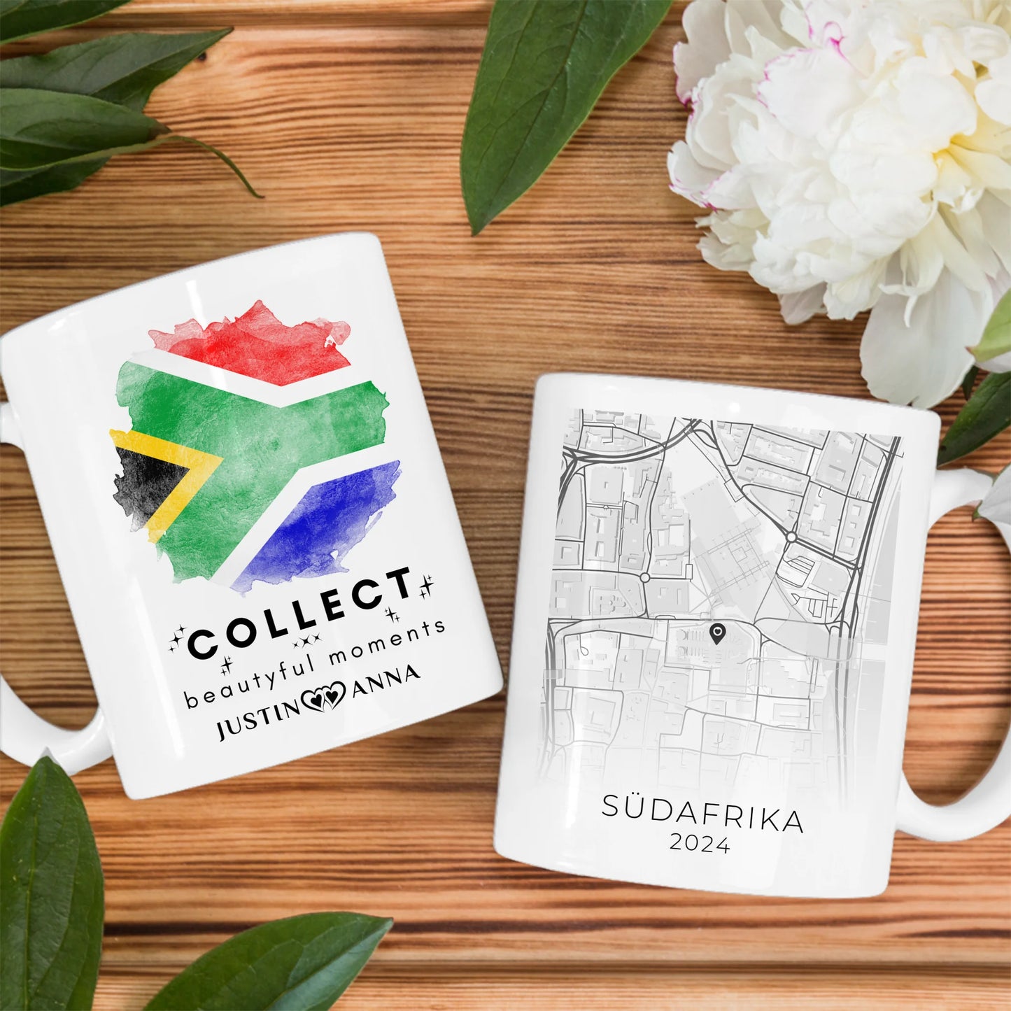 Pärchen Tasse Personalisiert Urlaubs Erinnerung Südafrika Stadtkarte