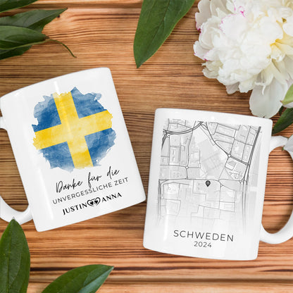 Foto Geschenk Tasse für Paare Urlaubs Erinnerung Schweden Stadtkarte