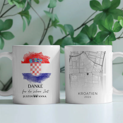 Pärchen Tasse Personalisiert Urlaub Erinnerung Kroatien Stadtkarte