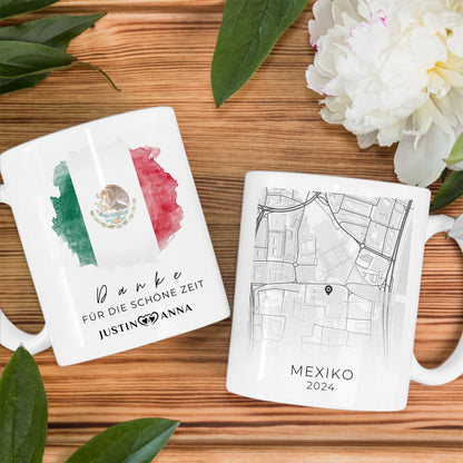 Tasse personalisiert für Paare Urlaubs Erinnerung Mexiko Stadtkarte