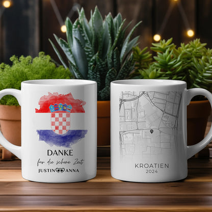 Pärchen Tasse Personalisiert Urlaub Erinnerung Kroatien Stadtkarte