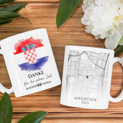 Pärchen Tasse Personalisiert Urlaub Erinnerung Kroatien Stadtkarte