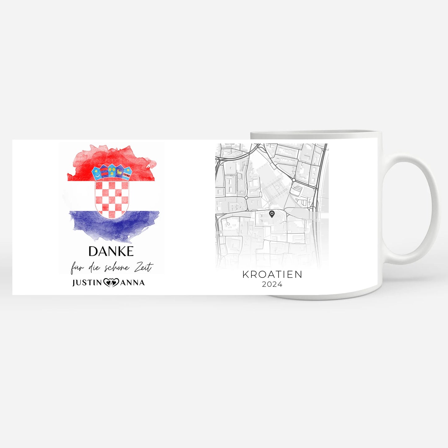Pärchen Tasse Personalisiert Urlaub Erinnerung Kroatien Stadtkarte