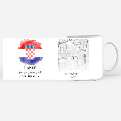 Pärchen Tasse Personalisiert Urlaub Erinnerung Kroatien Stadtkarte
