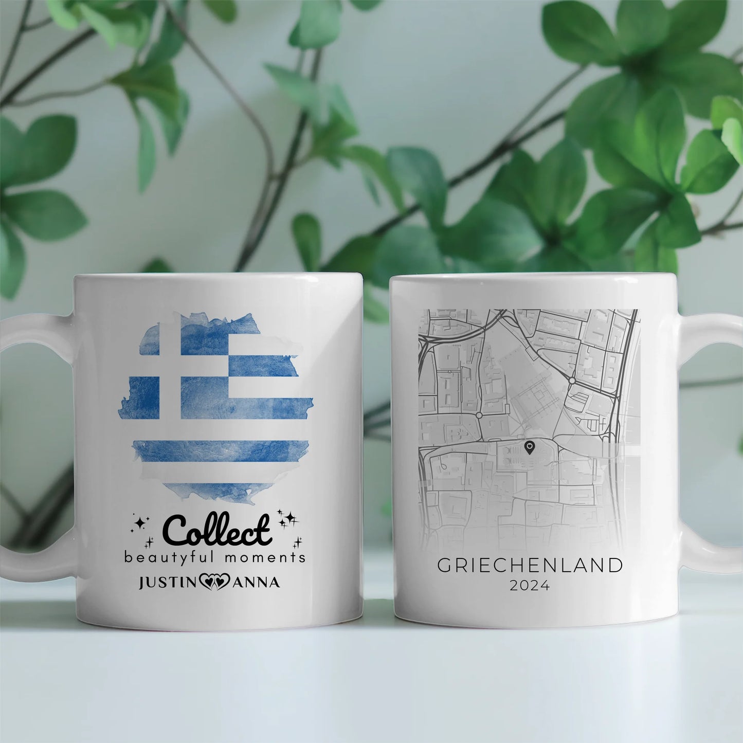 Foto Geschenk Tasse für Paare Urlaub Erinnerung Griechenland Stadtkarte