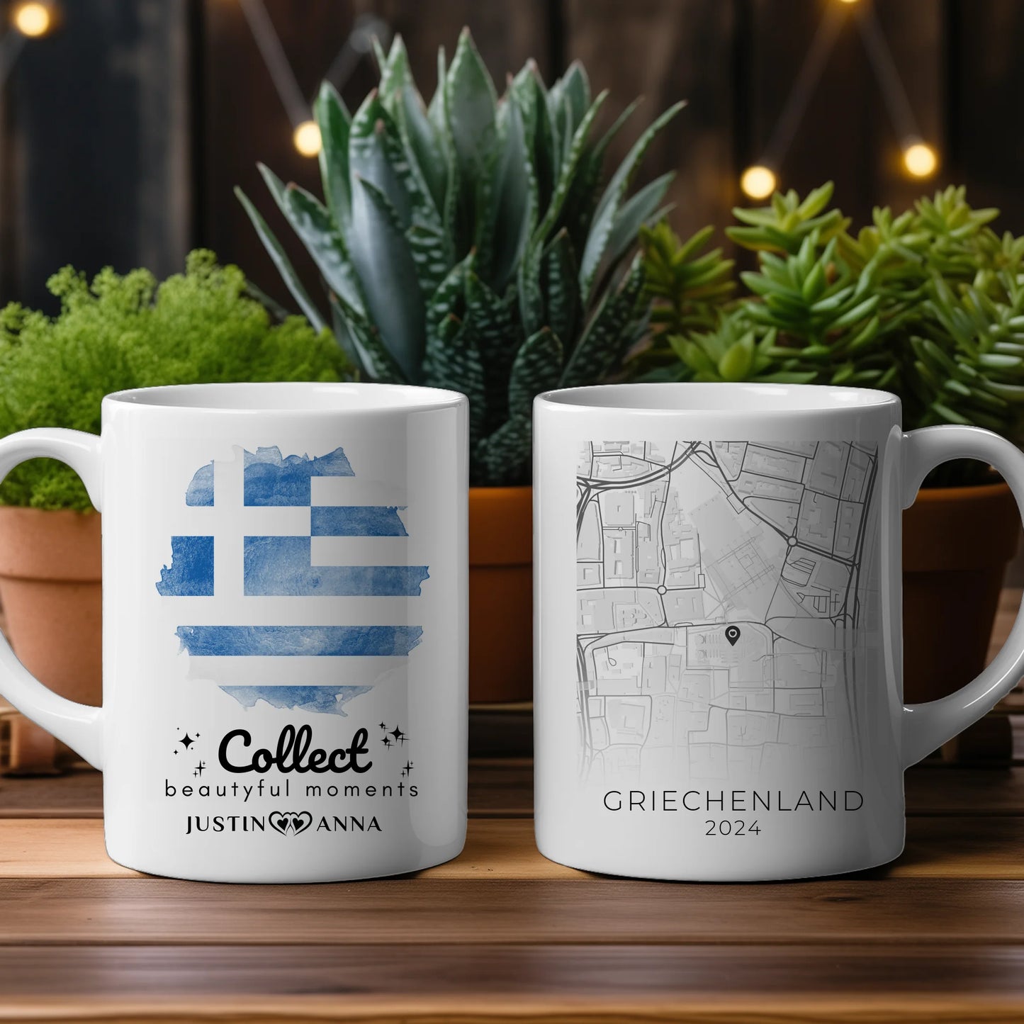 Foto Geschenk Tasse für Paare Urlaub Erinnerung Griechenland Stadtkarte