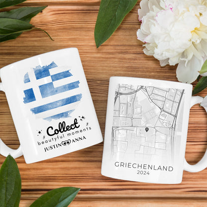 Foto Geschenk Tasse für Paare Urlaub Erinnerung Griechenland Stadtkarte