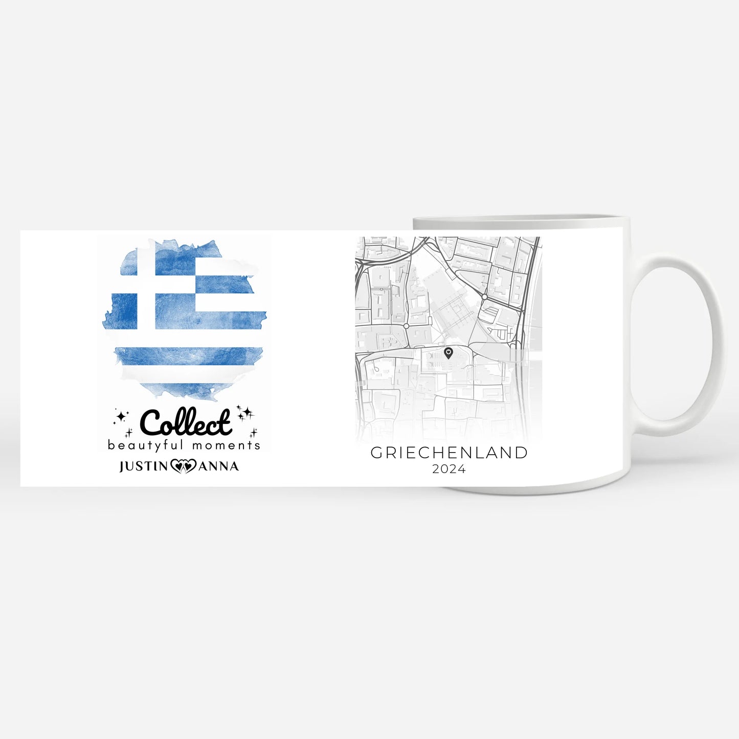 Foto Geschenk Tasse für Paare Urlaub Erinnerung Griechenland Stadtkarte