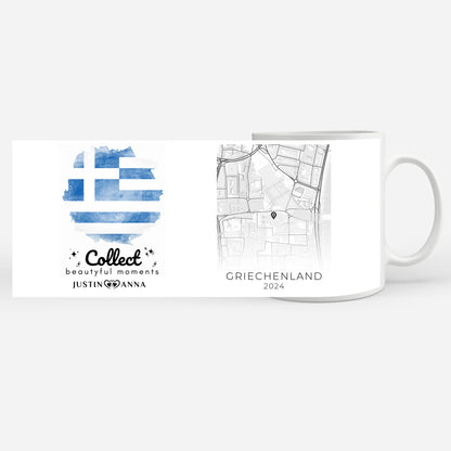 Foto Geschenk Tasse für Paare Urlaub Erinnerung Griechenland Stadtkarte