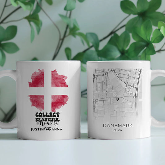 Tasse personalisiert für Paare Urlaub Erinnerung Dänemark Stadtkarte