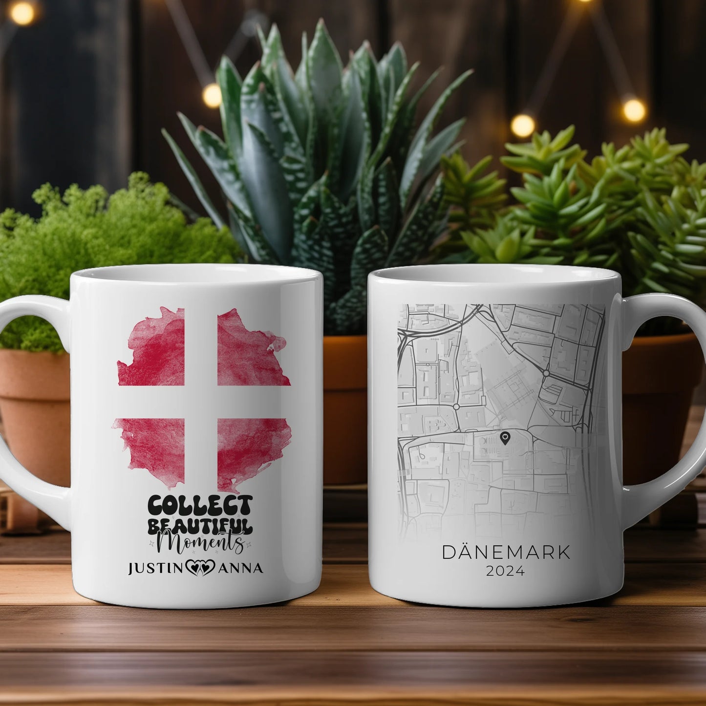 Tasse personalisiert für Paare Urlaub Erinnerung Dänemark Stadtkarte