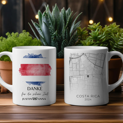 Personalisierte Tasse Urlaub Erinnerung Costa Rica Stadtkarte