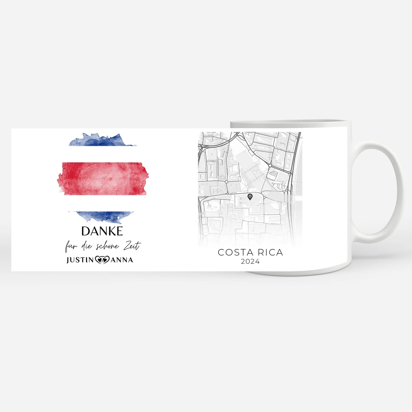 Personalisierte Tasse Urlaub Erinnerung Costa Rica Stadtkarte