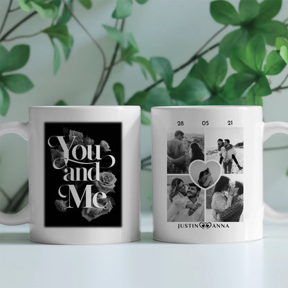 Pärchen Tasse You And Me mit 5 Fotos Personalisiert Schwarz Weiß
