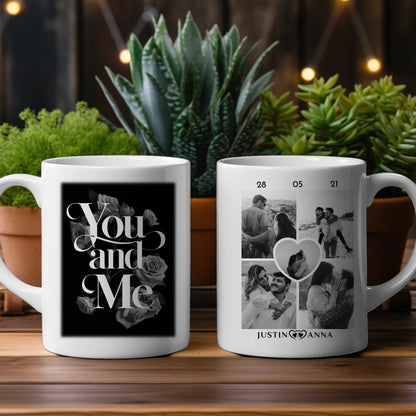 Pärchen Tasse You And Me mit 5 Fotos Personalisiert Schwarz Weiß