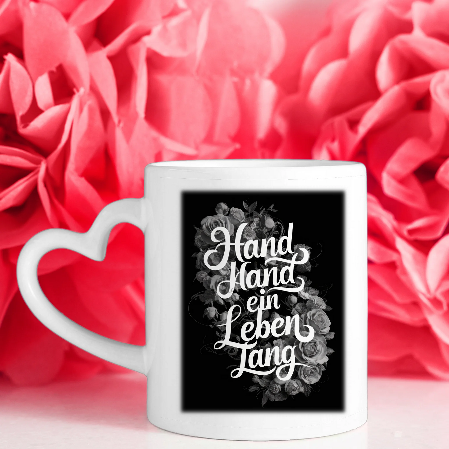 Personalisierte Tasse Hand in Hand mit 5 Fotos Schwarz Weiß