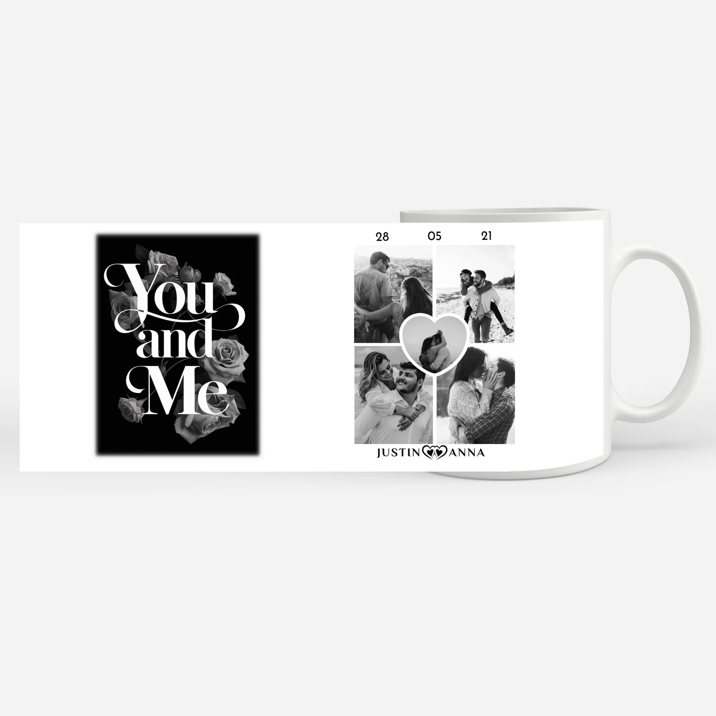 Pärchen Tasse You And Me mit 5 Fotos Personalisiert Schwarz Weiß
