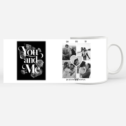 Pärchen Tasse You And Me mit 5 Fotos Personalisiert Schwarz Weiß