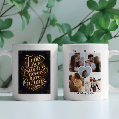 Personalisierte Tasse mit 5 Fotos True Love Stories Glow für Pärchen