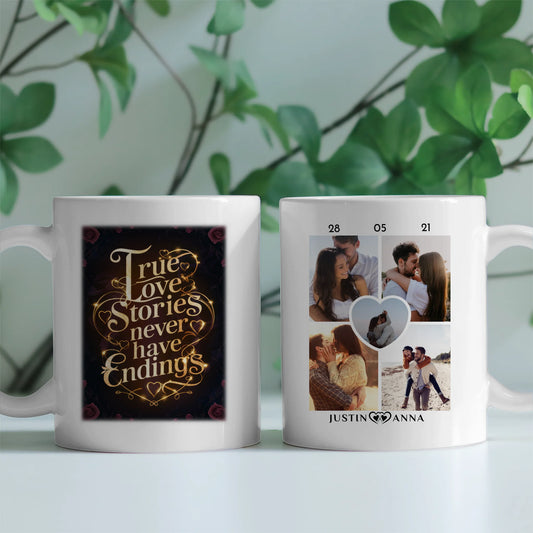 Personalisierte Tasse mit 5 Fotos True Love Stories Glow für Pärchen