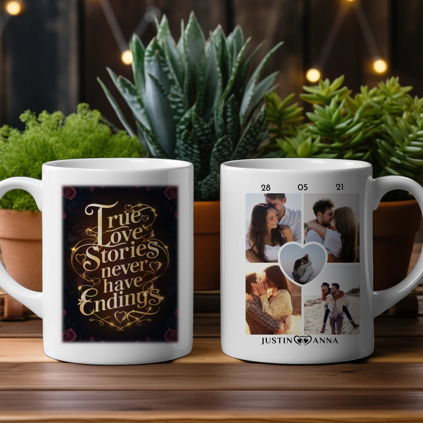 Personalisierte Tasse mit 5 Fotos True Love Stories Glow für Pärchen