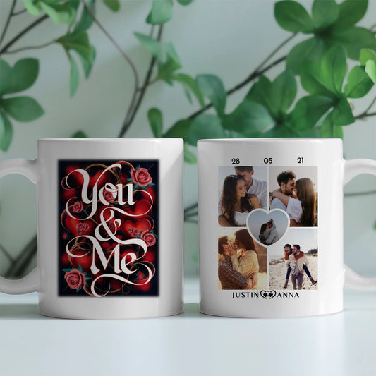 Foto Geschenk Tasse für Paare You & Me Rosen mit 5 Fotos