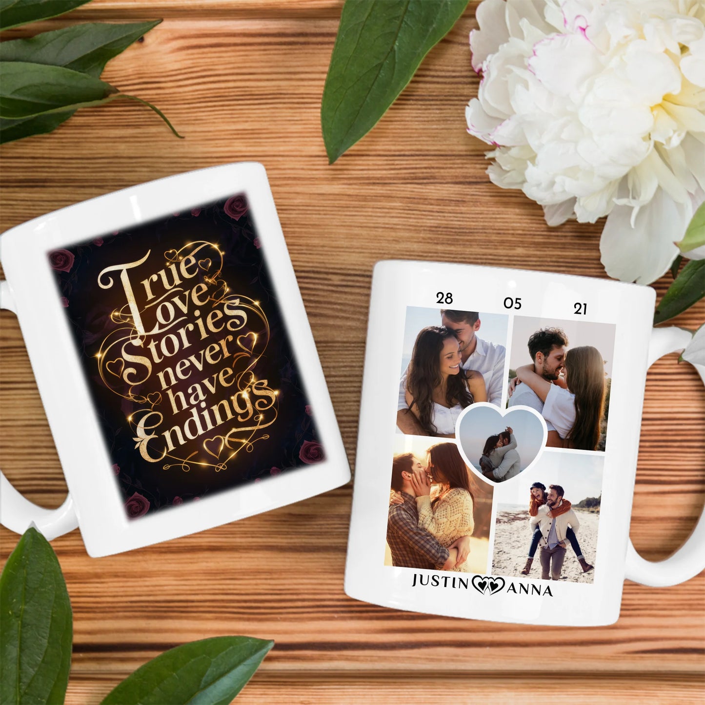 Personalisierte Tasse mit 5 Fotos True Love Stories Glow für Pärchen